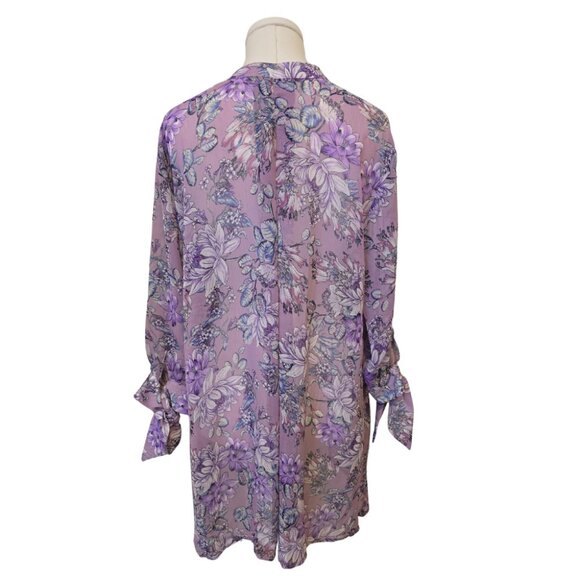Womens Bellina Purple Floral Blouse Long Sleeve Sheer Summer Cottage Sz XL - Picture 3 of 10